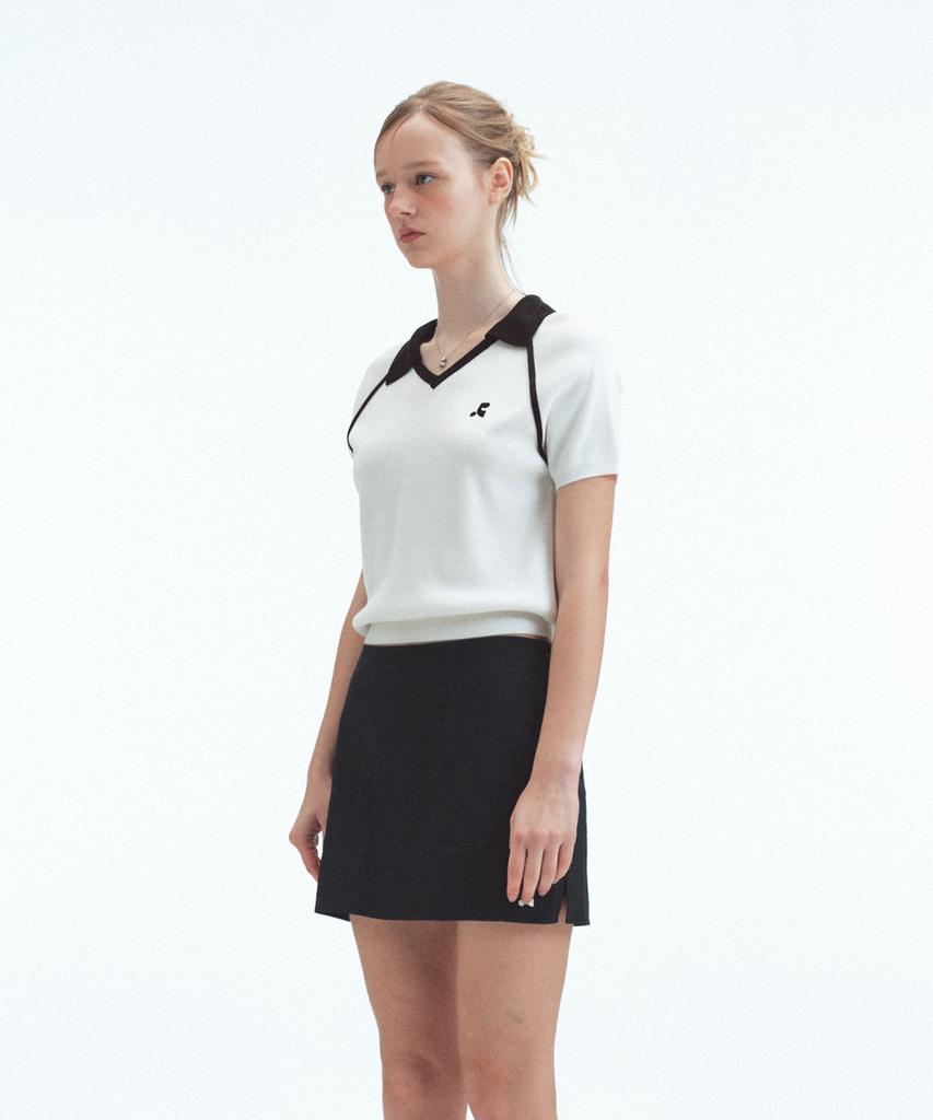 REST&RECREATION V-Neck Collar Knit Top - White