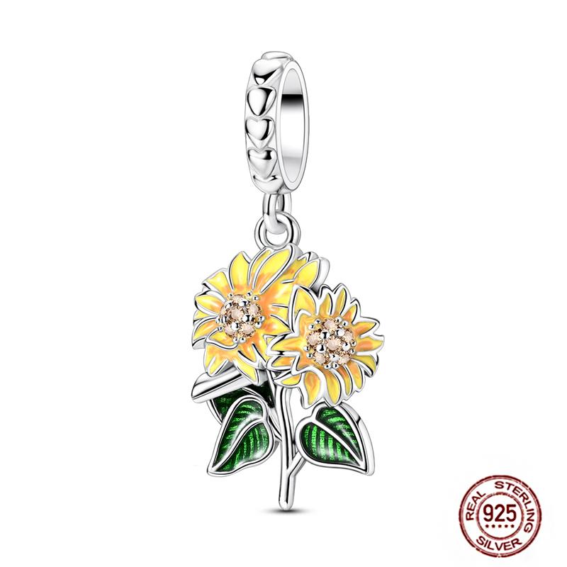 Rose Gold Yellow Charms Copper Sunflower Leopard Firefly Beads Fit Original Bracelet Luminous Charmdiy Jewelry Gift