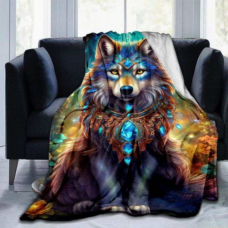 1pc Wolf Printing Lightweight Flannel Blanket, Comfortable and Warm Blanket, for Camping Sofa Bed and Couch Office, Gift