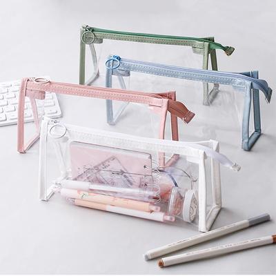 Simple Transparent Color Pencil Case Large Capacity Pen Bag TPU Waterproof Storage Pouch for School Stationery