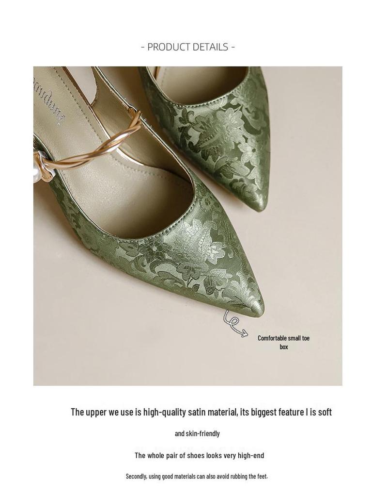 New Chinese Style High Heel Women's Shoes with Pearl Strap - Fashionable and Trendy