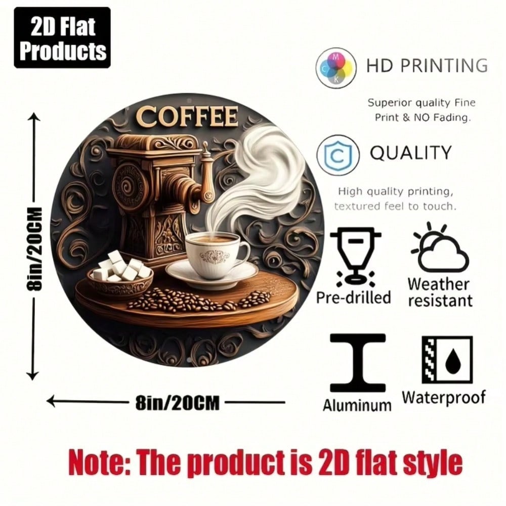 Vintage Coffee Metal Tin Sign Wall Art Round Home Decor Gift