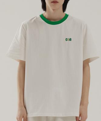Konsenteu12 Color Matching Half T-Shirt Ivory Green
