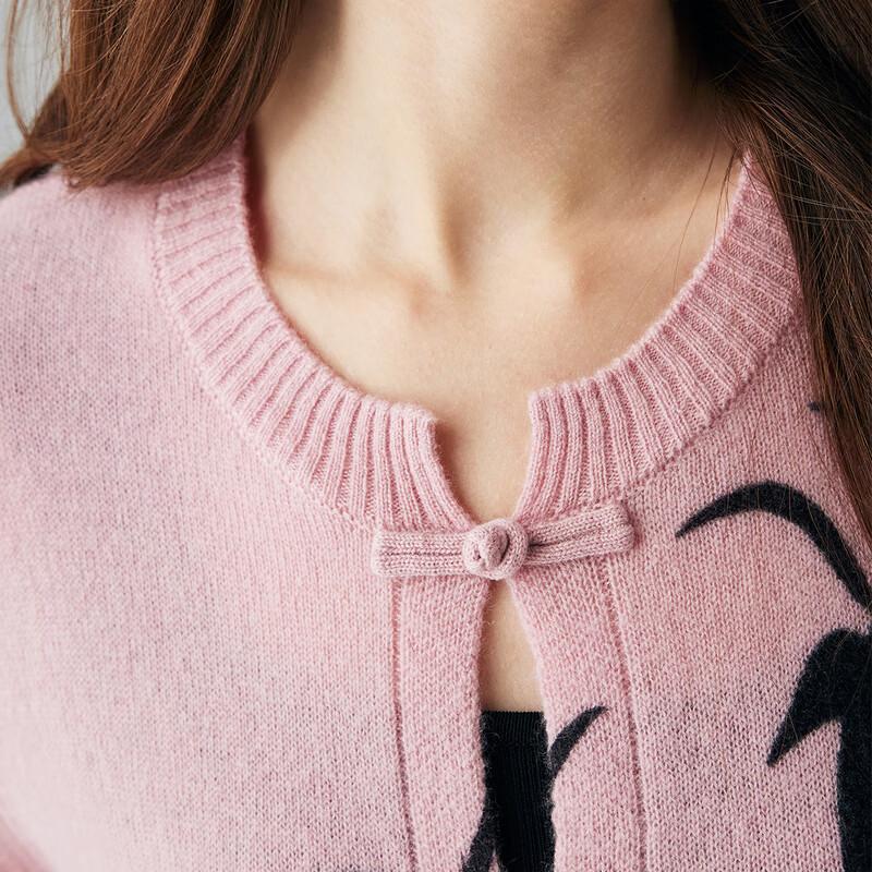 Paluopo Women's 100% Cashmere Ink Print Round Neck Cardigan