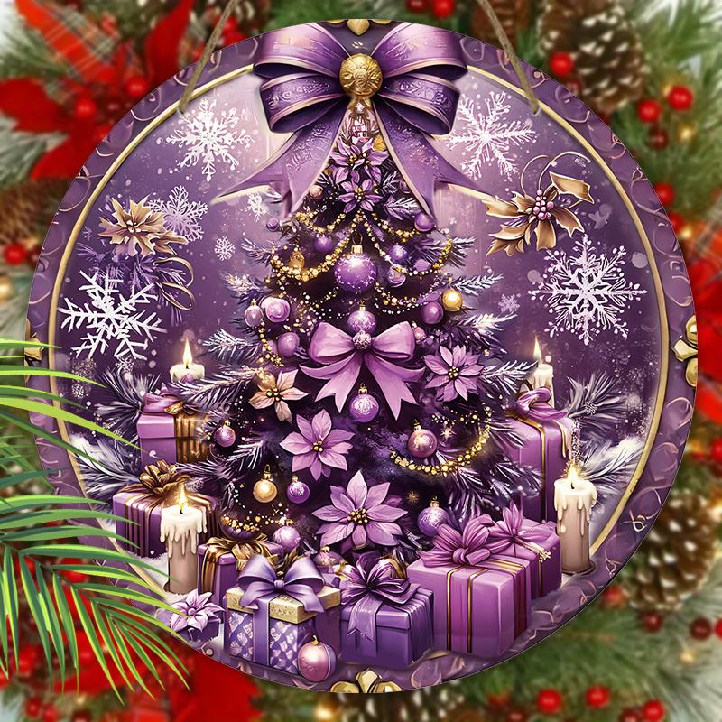 Lila Weihnachten Holzschild, Frohe Weihnachten Rundes Schild für Haustür Wandhänge-Dekor, Ideales Weihnachtsgeschenk