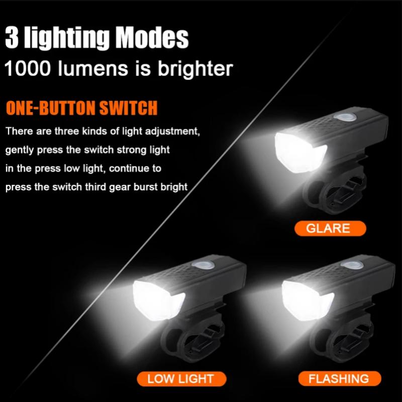 Set Luci Bici Ricaricabili USB Luce Anteriore con Luce Posteriore Facile da Installare 3 Modalità Accessori Bici per la Bicicletta
