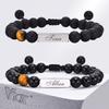 Vnox Free Personalized Name Bar(Front) Bracelets for Men Dad, Black Stones Tiger Eye Beaded Bracelets, Adjustable Classic Gift