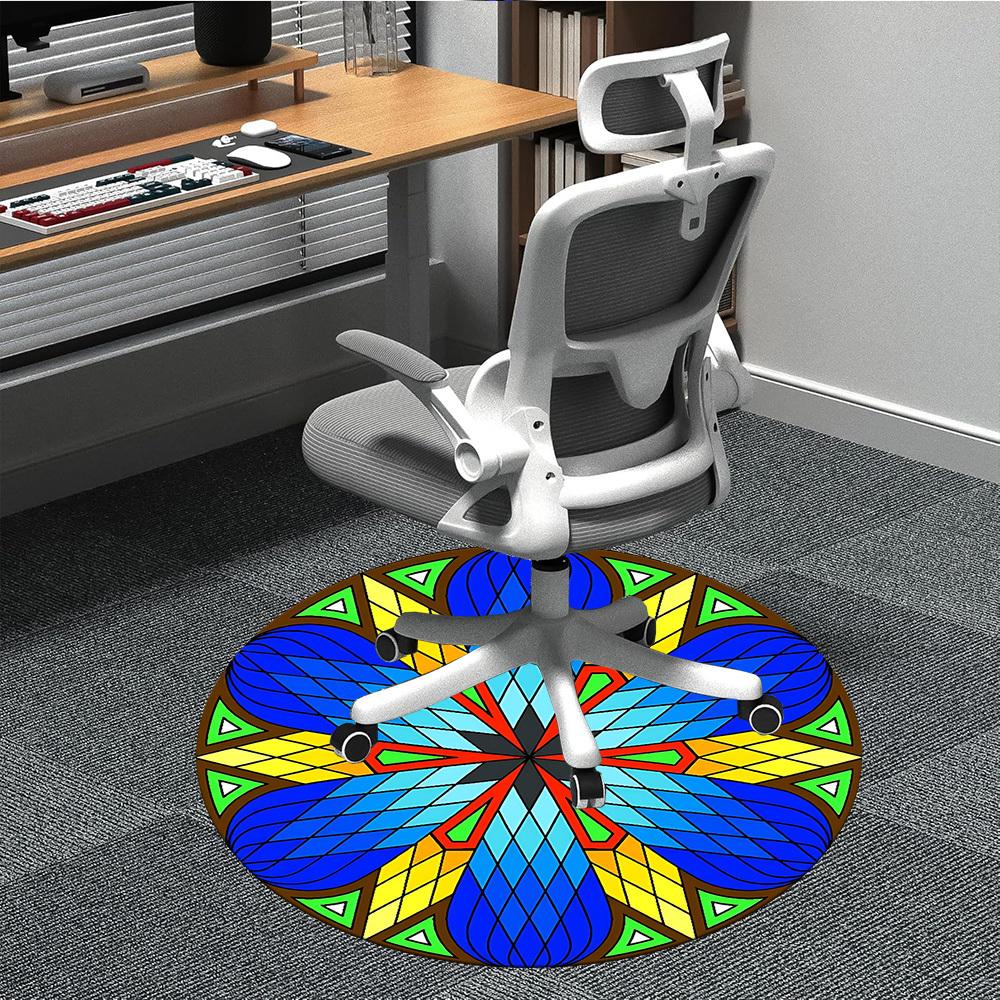 1pc Mandala Stained Glass Office Round Rug, Non-slip, Soft and Durable Office Rug for Interior Decoration, Perfect for Office, Beautiful Decoration yy