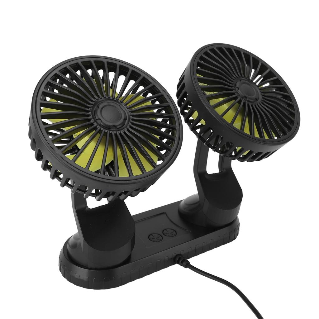 Car Fan Portable Dual Head Electric Vehicle Mounted USB 360 Degree Rotation Auto Cooling Fan for