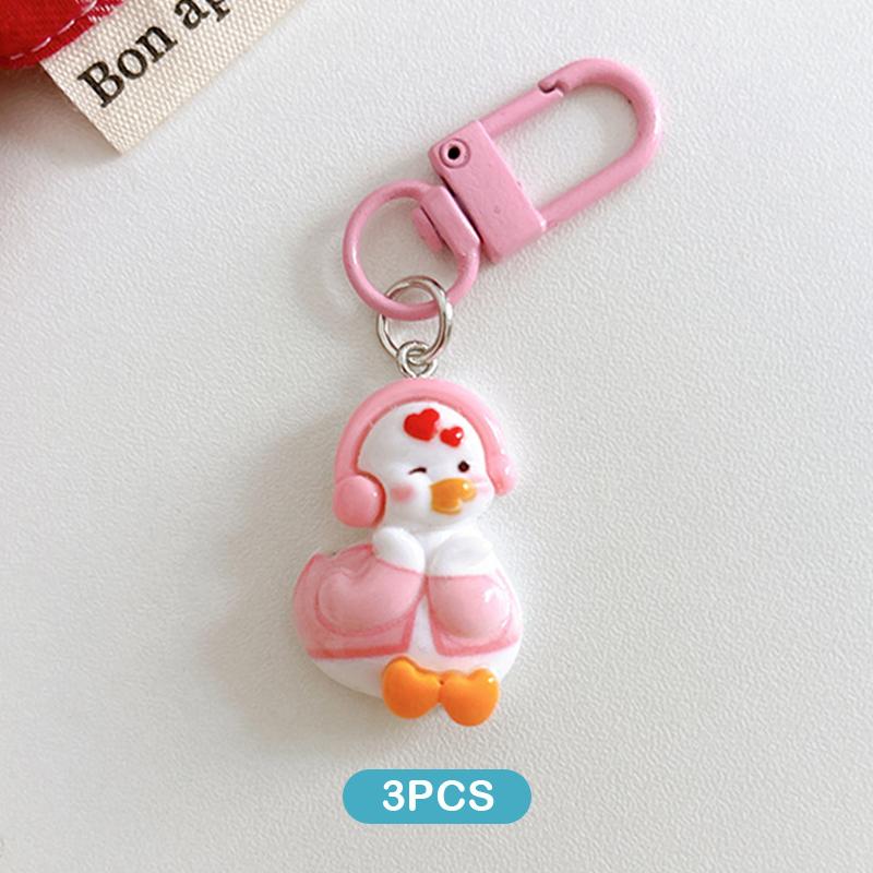 3Pcs Creative Resin Duck Keychain Pendant Car Key Ring Cartoon Cute Keychain Novelty Backpack Decoration Accessories Gifts