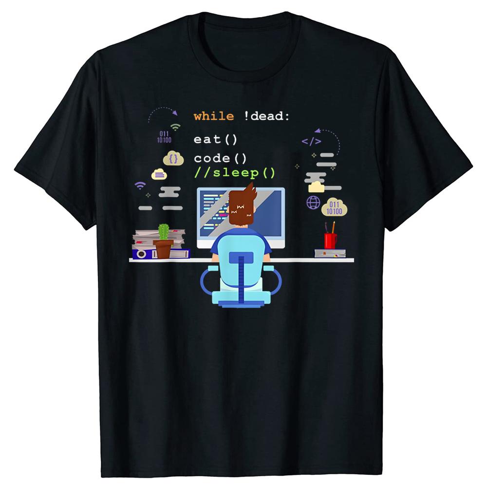 Eat Sleep Code Computer Science Programming TShirt Summer Unisex Fashion T Shirts Cotton Short Sleeve Oversized Loose Tshirt Tops