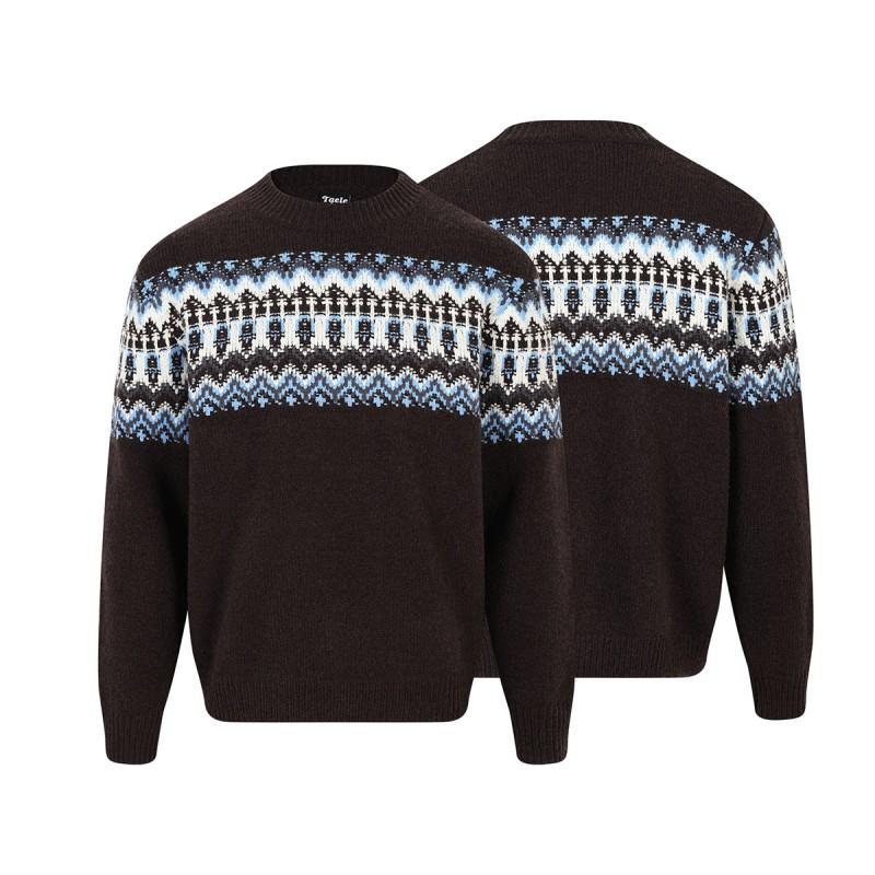 Cozy Fair Isle Knit Sweater Women Men Loose Fit Winter Casual Pullover With Crew Neck Cable