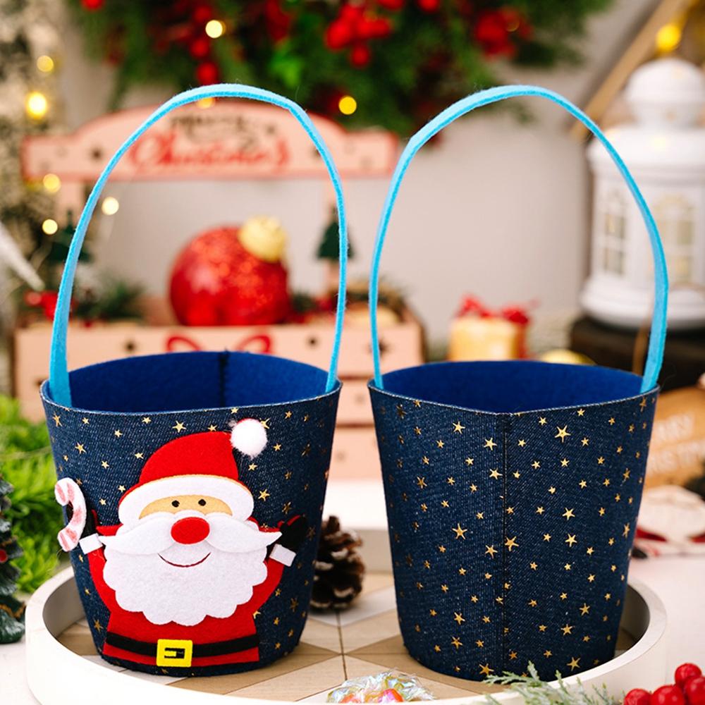Christmas Gift Bag Fruit Candy Sack Storage Bucket for Kids Holiday Decoration Non-Woven Festive Cartoon Design