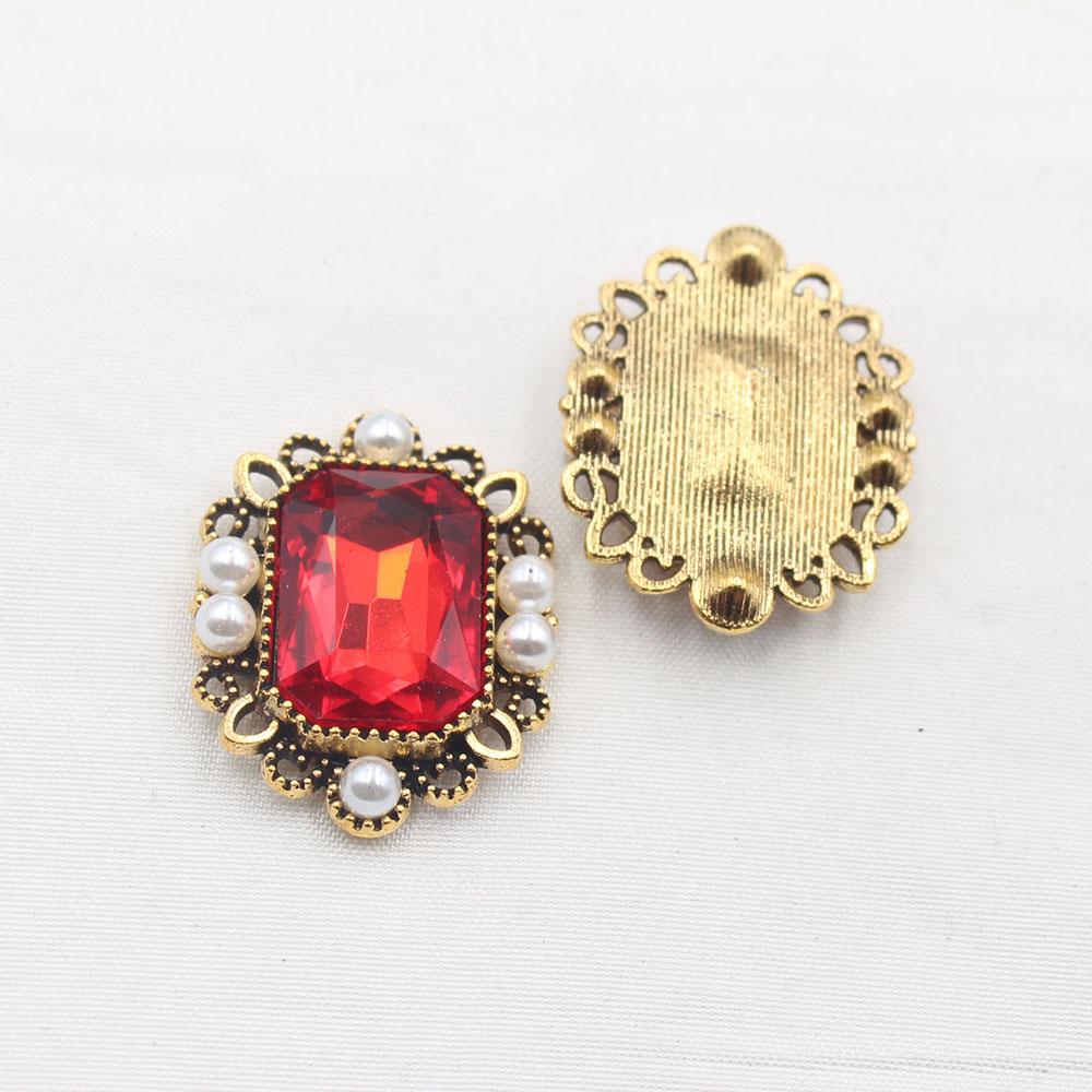 Exquisite 5-piece 24 * 30MM glass rhinestone alloy flower plate buckle pearl embellishment handmade DIY accessory material