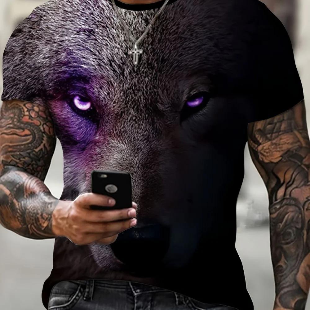 New Wolf T-shirt For Men 3D Animal Print Pullover O Neck Casual Short Sleeve Tees Fashion Street Sweatshirt Male Oversized Tops