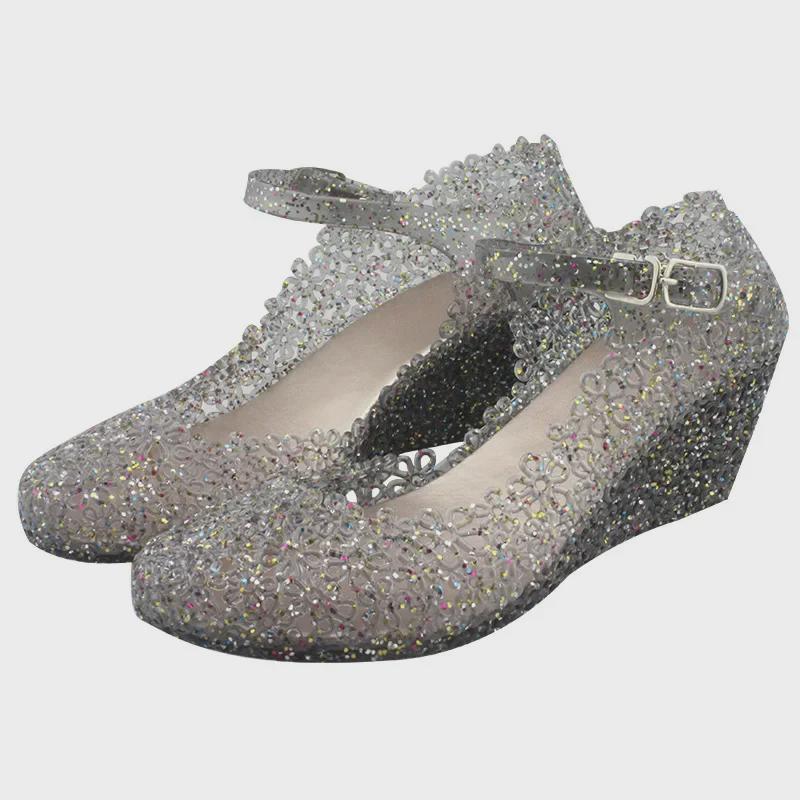 Dámské letní plážové sandály na vysokém podpatku s dutým klínkem - styl Square Dance