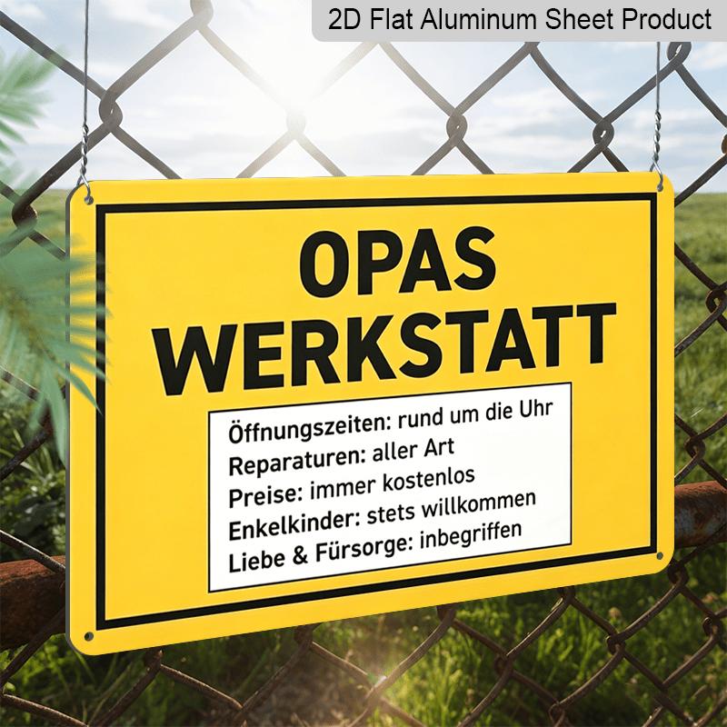 2D Flat, 1pc Vintage Metal Sign Opas Werkstatt (Grandpa'S Workshop) - Retro German Wall Decor, Multifunctional Craftsman Gift for Father'S Day and