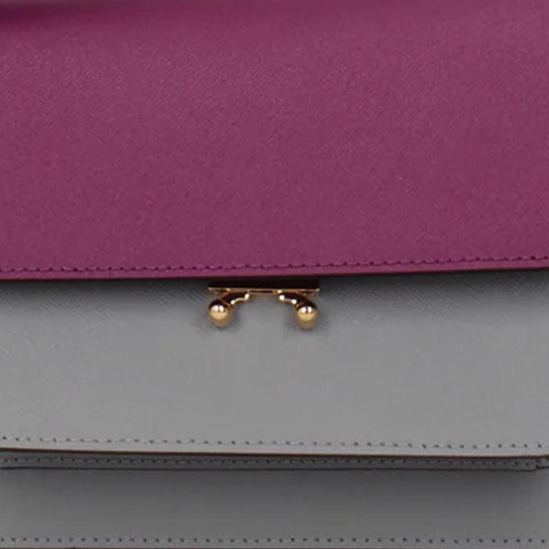 Marni Trunk Color Block Flap Kiss Lock Leather Shoulder Bag Medium Women Shoulder Bag Gray Purple SBMPN09U75-LV520-Z563N