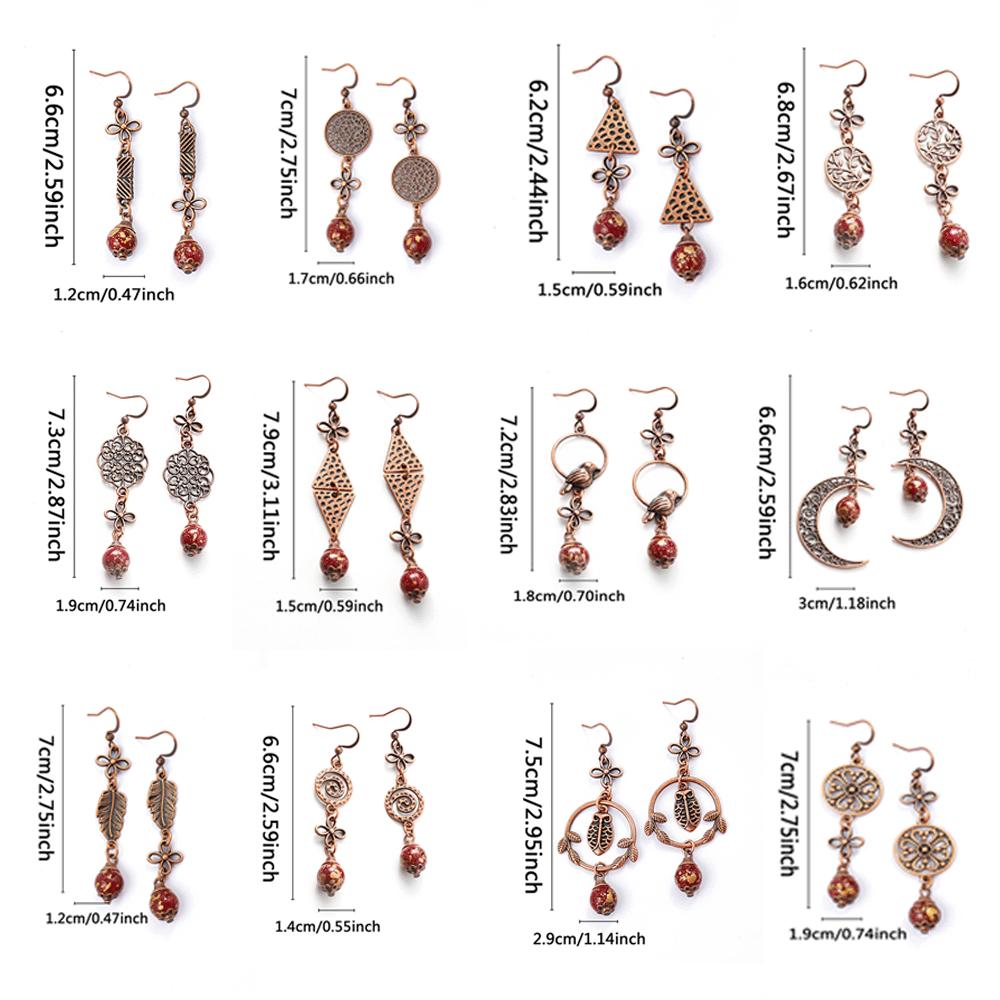 6 Pairs Vintage Dangle Earrings for Women Court Style Geometric New Year Festival Gifts Daily Wear Party Decors Versatile