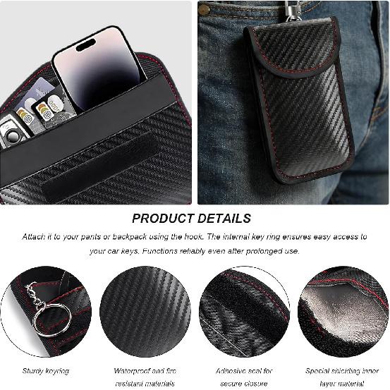 Faraday Pouch for Car Keys, Carbon Fiber RFID/WiFi/GPS Signal Blocking Holder Anti-Tracking Case, Anti-Theft Key Fob Protector Portable Security