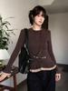 Women's Floral Lace Flannel Long-Sleeve Top - Slimming, Double-Layered Design for Autumn/Winter