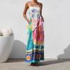 Women's Boho Floral Beach Sundress Sleeveless Summer  Maxi Dress Spaghetti Straps Casual Smocked Flowy A-Line Dress Party Long Dresses for Women