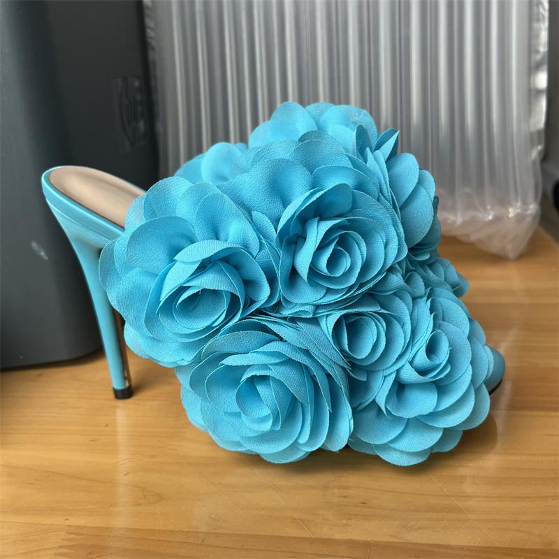 

Fashion 2025 Fashion Lace RoseFlower Slippers Big Size 43 European and American Super High Heel Fish Mouth Sandals Sexy Cool Boots 36