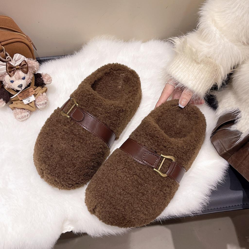 Internet Celebrities Popular White Flat Bottom Fluffy Slippers Women's 2025 New Autumn and Winter Outer Wear Heightened Soft Bottom Cotton Slippers