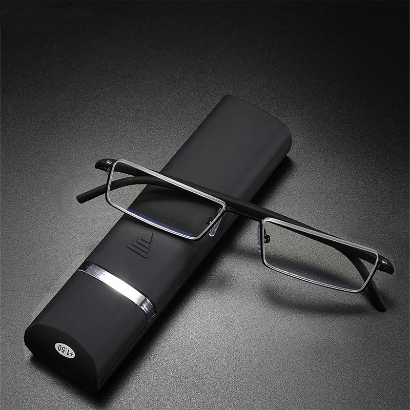 Anti blue light Coated Lenses Business Half Frameless Ultra-light Portable Reading Presbyopia Eyeglasses + Box +1.25 +1.5 +1.75 +2.25 To +4