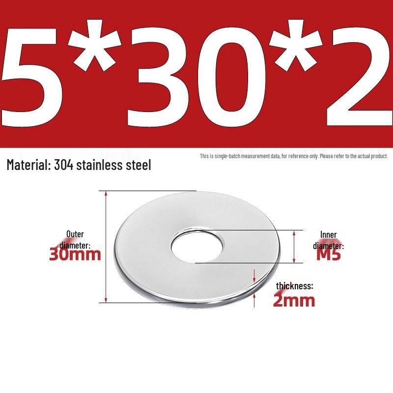 Extra Large Thickened Flat Washer - 304 Stainless Steel, M3 to M30 Sizes