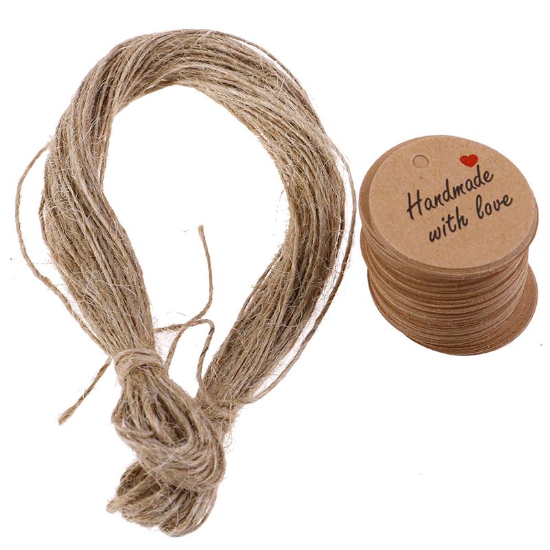 100Pcs Handmade with Love Labels Hang Tags Blank Kraft Paper with 20m String