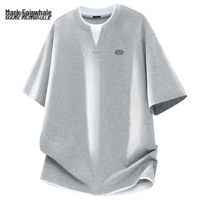 Mark Fairwhale Men's V-Neck Fake Two-Piece Cotton T-Shirt