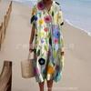 New Loose Casual Comfortable V-neck Digital Printing Pleated Large Version Dress