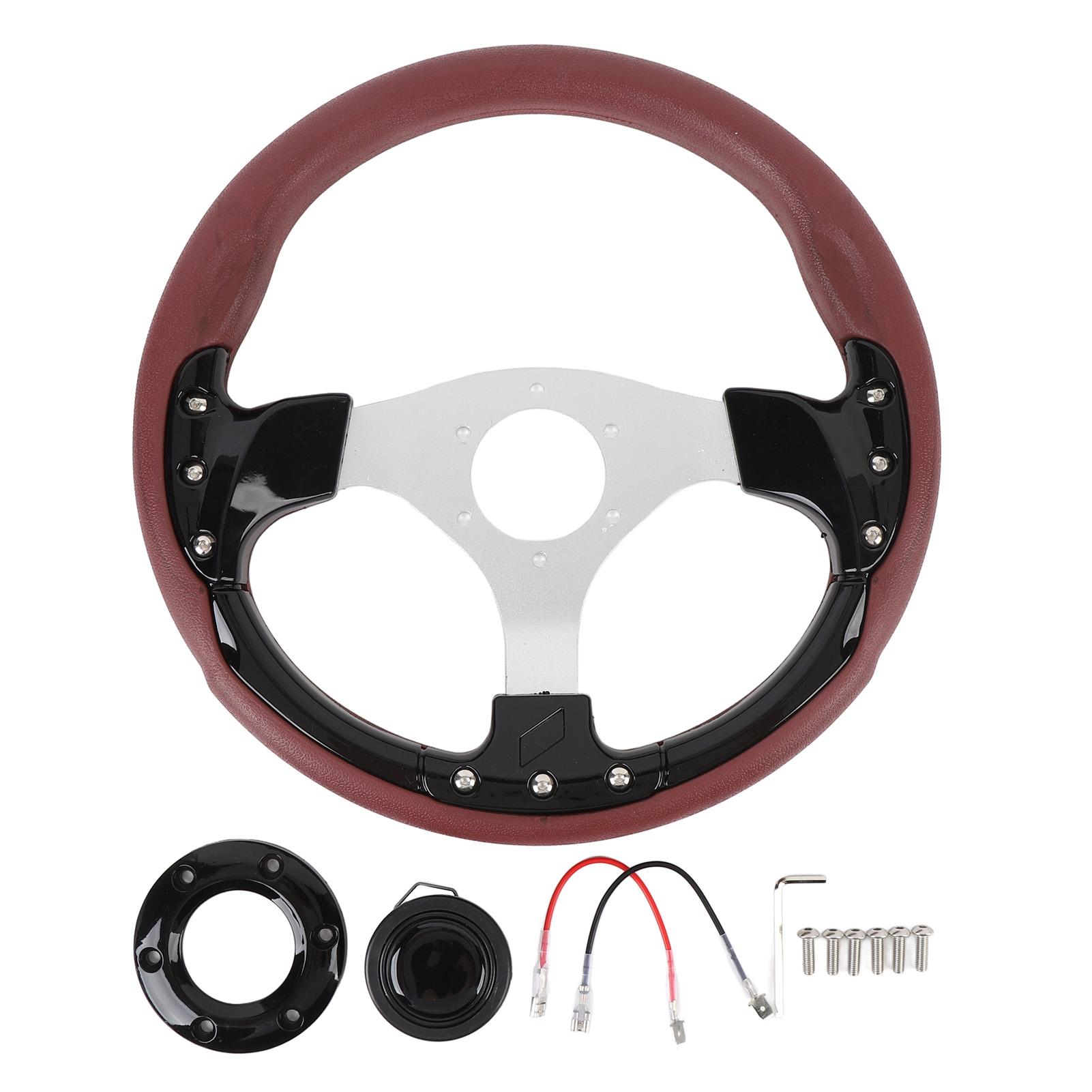 13in Universal Racing Steering Wheel Shockproof PU Leather Sport Style Steering Wheel for Vehicle with 6 Hole Hub