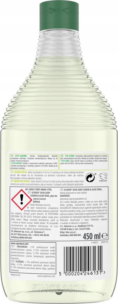 LEMON & ALOE VERA Dishwashing Liquid 450 Ml ECOVER