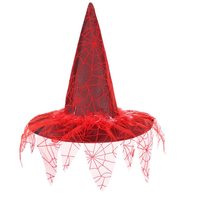 New! Halloween Costume Witch Hats Steeple Top Spider Web Pattern Mesh Wizard Makeup Props Cosplay Prom
