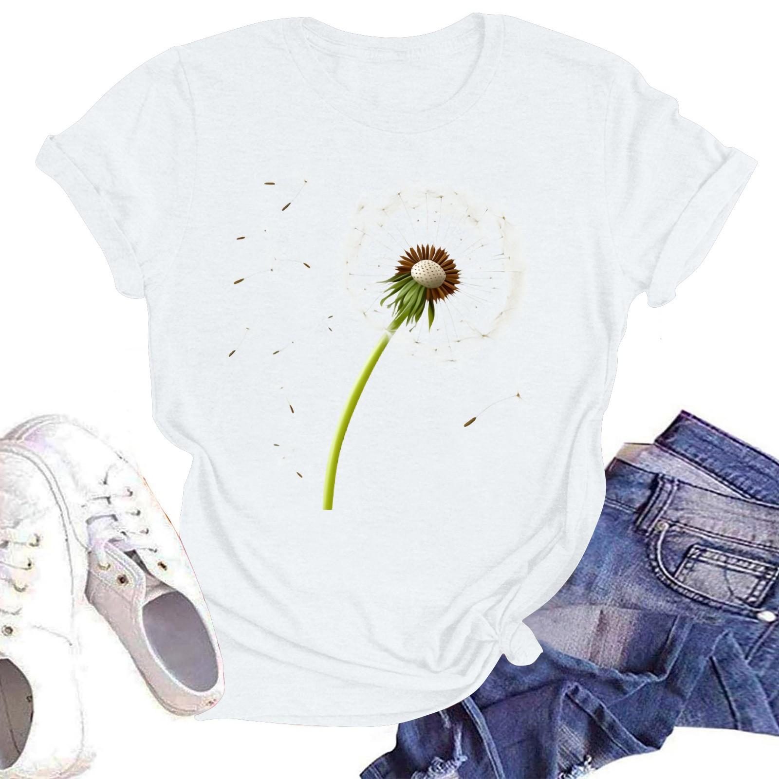 

Жіноча повсякденна вільна футболка з принтом і круглим вирізом, пуловер з короткими рукавами XL білий