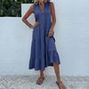 Robe débardeur d'été pour femmes, sans manches, plissée, ample, col en v, robes mi-longues