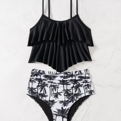 New Printed Lotus Leaf Edge High Waist Sexy Bikini Split Swimsuit Swimsuit Women