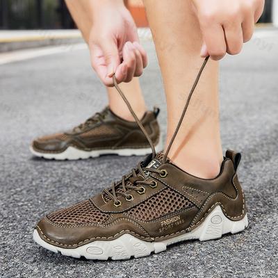 Fashion 2025 New Outdoor Men's Fashion Trend Lace-up Shoes Summer Mesh Breathable Casual Comfortable Lightweight Hiking Flat Sneakers