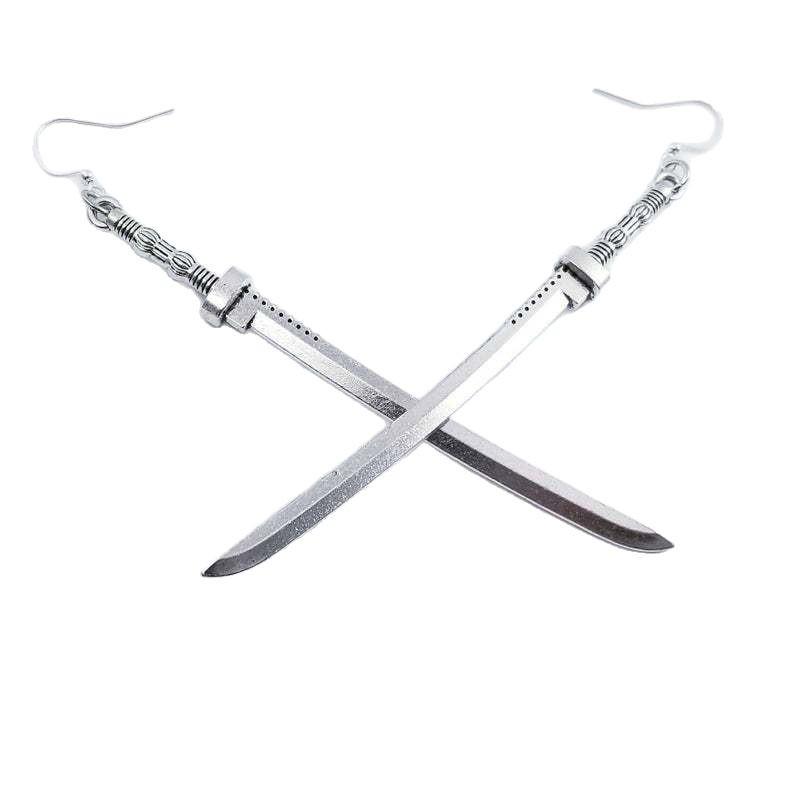 Men's Gothic Dark Style Long Knife Pendant Earrings - Retro Harajuku Cool Fashion Jewelry