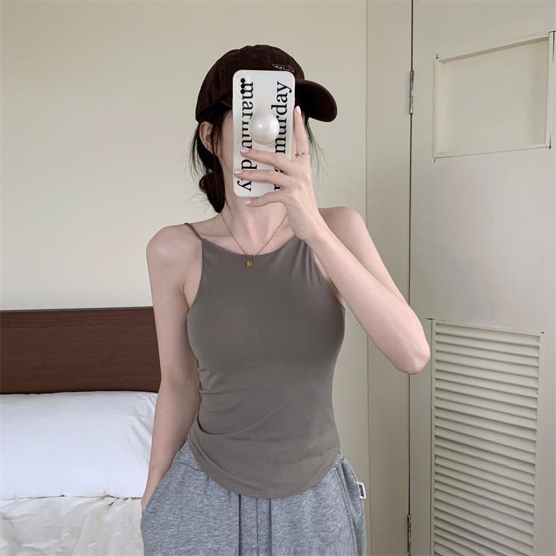 Chic white small camisole women's inner summer bottom belt chest pad outside sleeveless short top