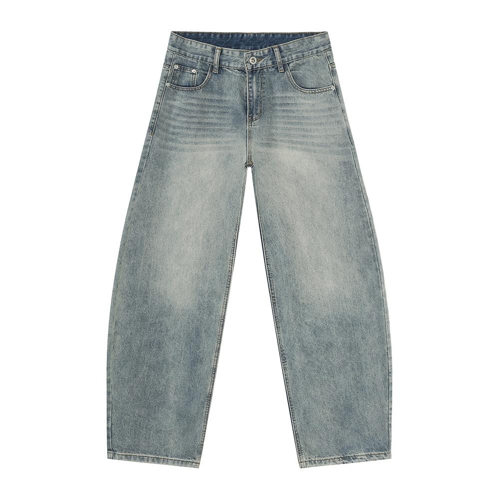 | Multi-color, American Retro Washed Scimitar Jeans Casual Wide-leg Pants