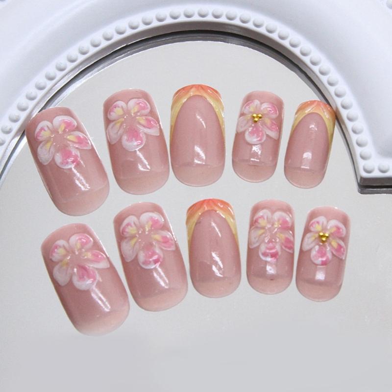 Press On Nail French Tip Square Nail Tips Fake Nail with Designs Artificial Acrylic Nail Full Cover Acrylic False Nail