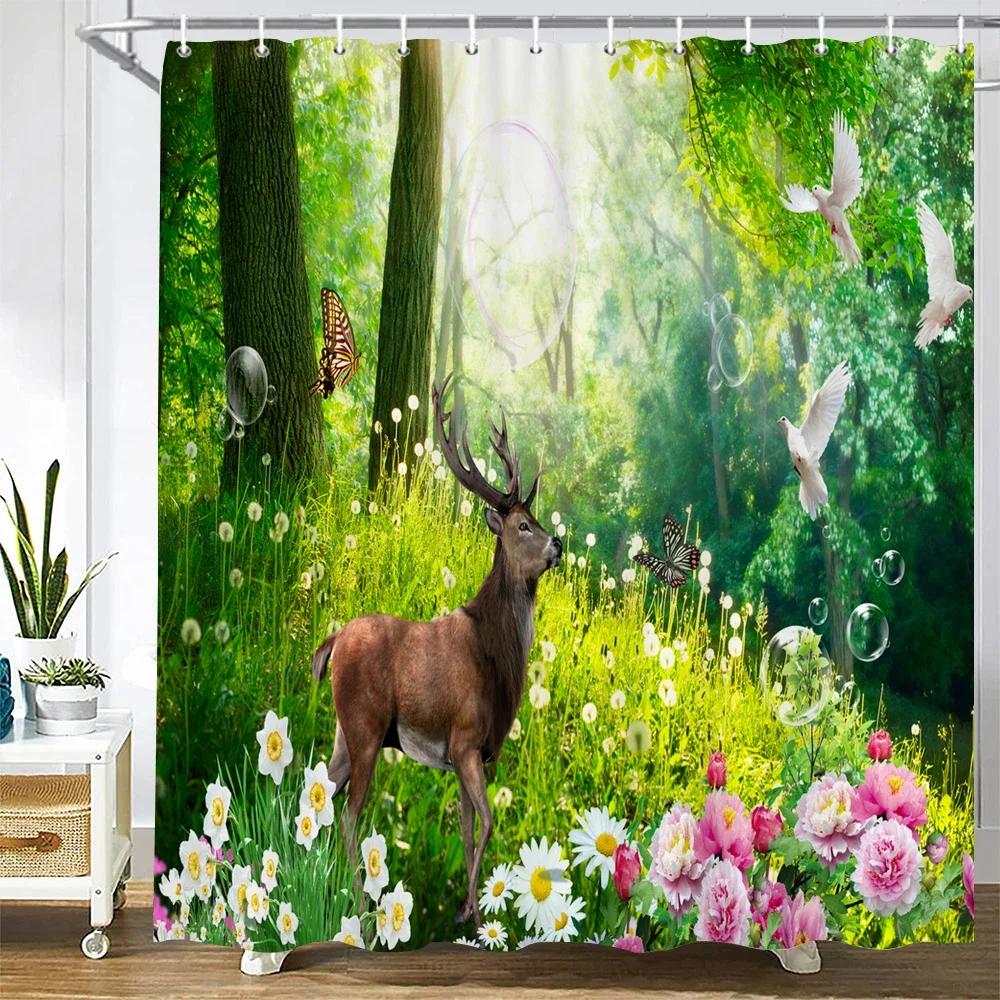 Waterproof Polyester Fabric Shower Curtains Forest Tiger Bear Animal Printing Bathroom Curtains for Home Decoration Curtain