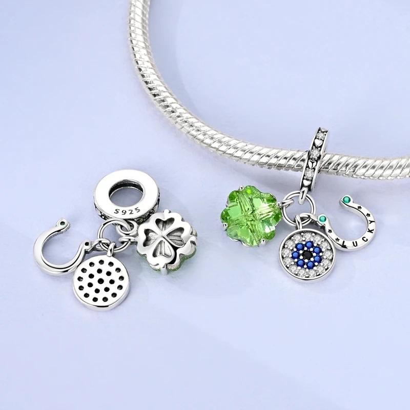 Charms Platafour-Leaf Clover Eyes Horseshoe Beads Fit Originalbracelets Charms For Women Jewelry Diy Making Gifts