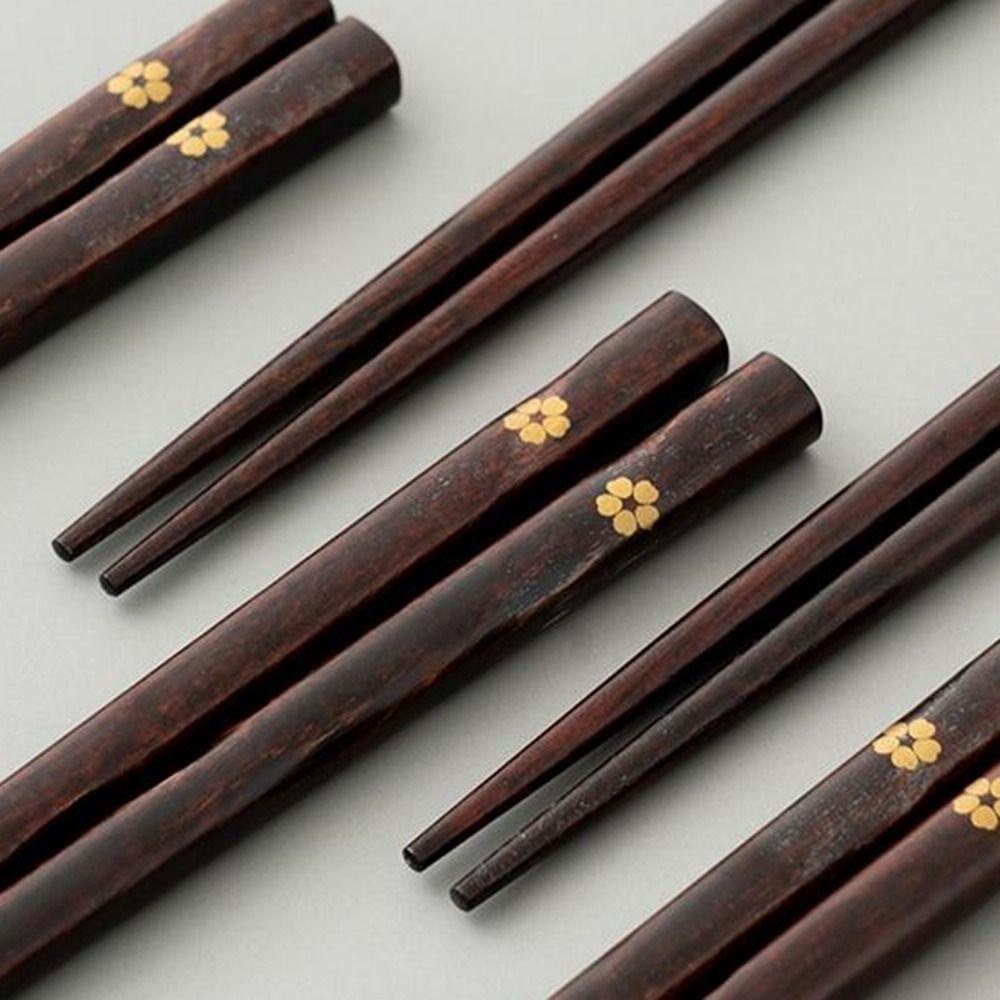 Chinese Wooden Rustic Reusable Plum Blossom Pattern Kitchen Utensils Tableware Flatware Chopsticks