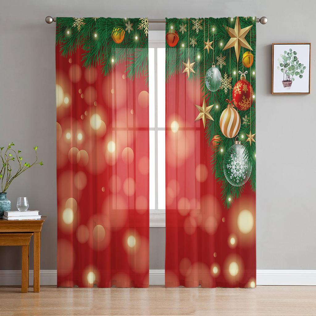 

Christmas Theme Tulle Voile Curtain Bedroom Panels Translucent Curtains Door Drapes Living Room Balcony Decor Light Filtering For Area Polyester W100*H130(CM)-Rod Pocket&2PCS