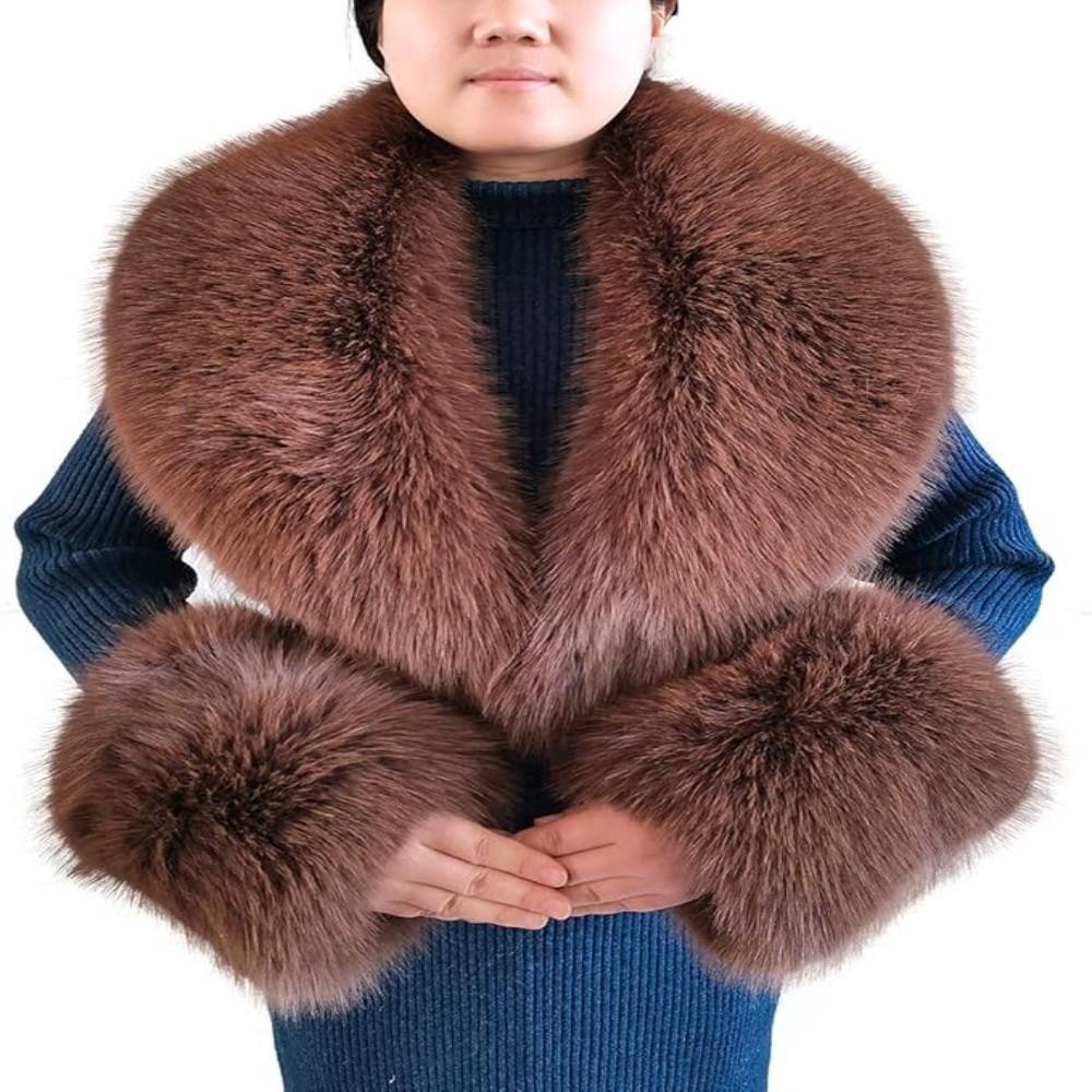 Oversized Fur Cuff Set V Shape Fur Trim Accessories Fluffy Shawl Collar Wrap Overcoat Matching