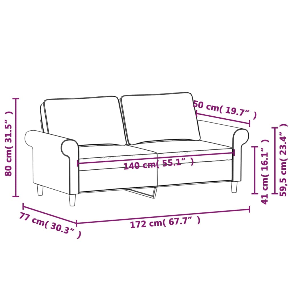 2 Seater Sofa Dark Grey 140 cm Fabric